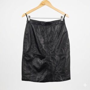 Vintage Fedora Black Leather Pencil Skirt 90s High Waisted Minimalist Size 11